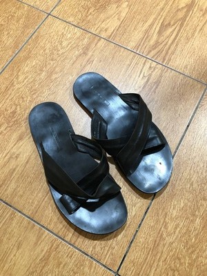 Prada Plateau Pantoletten Sandalen Herren 44 Canvas Lackleder Schwarz