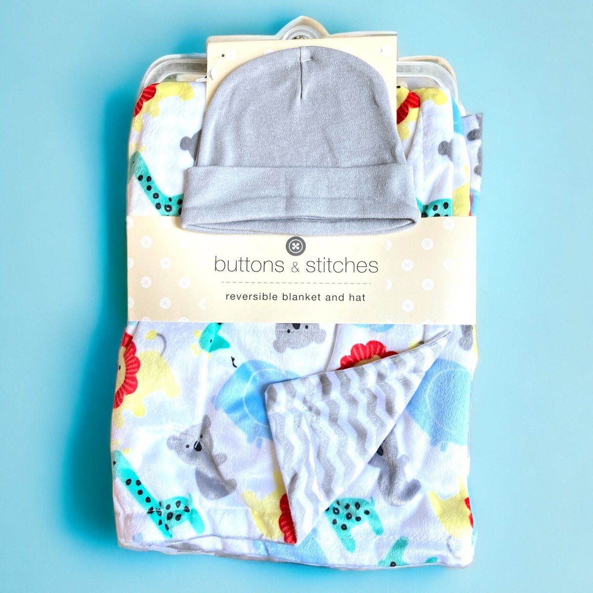 Baby Blanket Zoo Safari Animals Matching Newborn Hat Soft