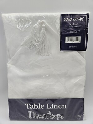 Damast Tischläufer weiß Efeu Blatt Muster von Diana Cowpe 33cm×175cm Quastenenden