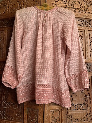 Vintage 70s Indian gauze blouse 1970s Boho floral cotton top 