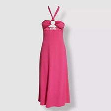 NWT Womens Size Medium Solid & Striped Tati Front Ring Cut Out Halter Midi Dress