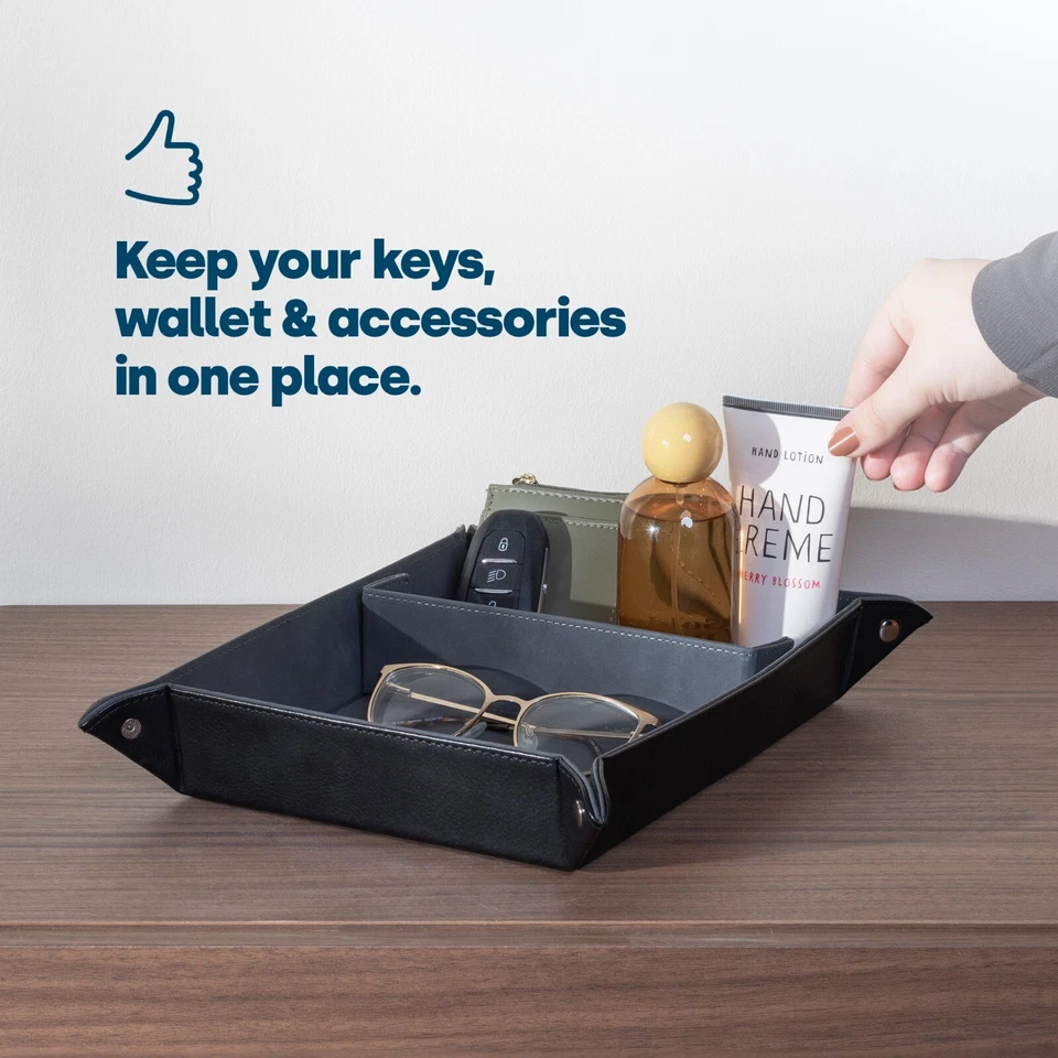LIVIVO Black Leather Look Valet Tray Organiser for Keys Wallets and Accessories - Image 4 of 4