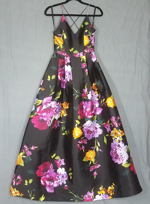 Prom Dress Gown BCX Floral Cross Back V-Neck Fit&Flare Pockets Juniors sz 1  NWT | eBay