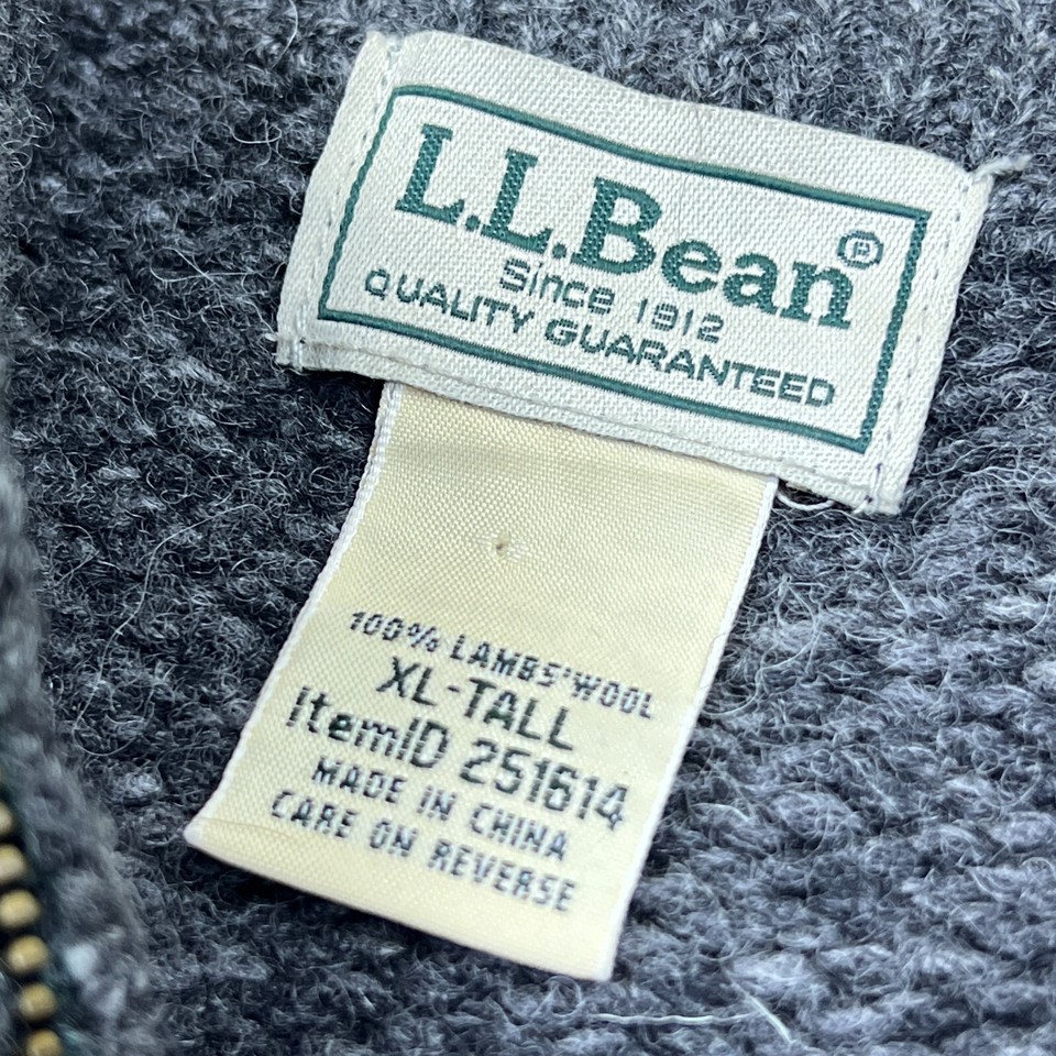 LL Bean Mens Wool Sweater XLT Tall Gray Heather Full Zip Cardigan 100