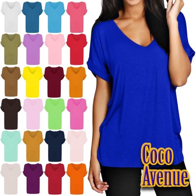 Short Sleeve Baggy Loose Fit V Neck 