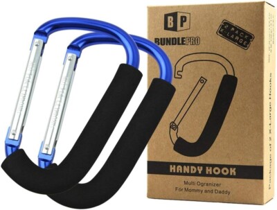 Kinderwagenhaken, Kinderwagenclips, Karabiner, Schaumstoffgriff 2er Pack - Konvolut Pro Supersize