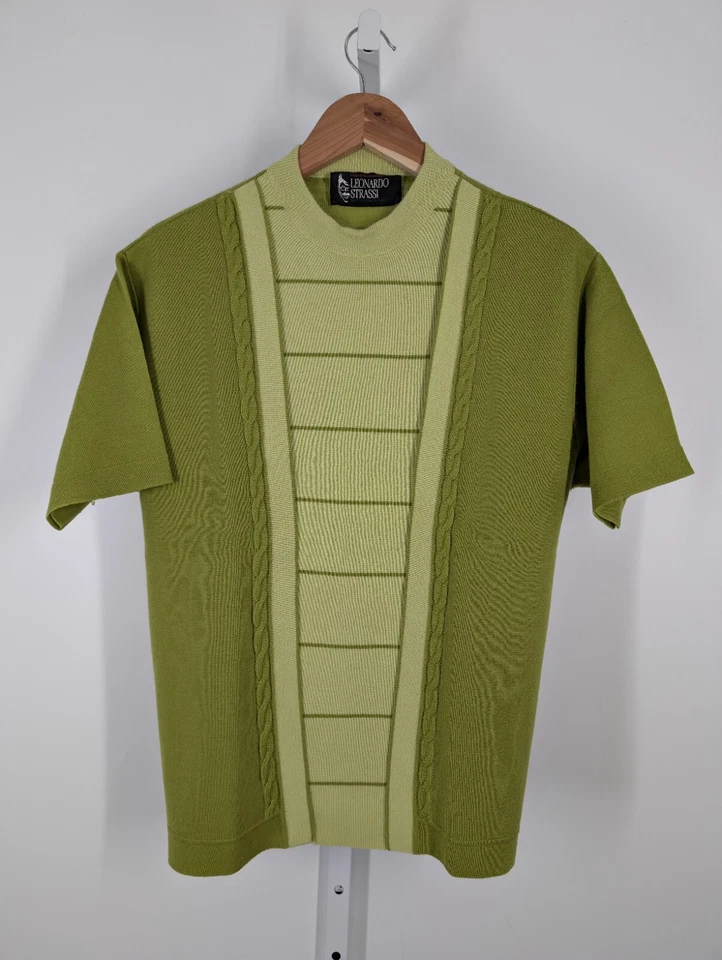 Leonardo Strassi винтажный 60-х атомный зеленый мод геометрический искусства итальянский трикотаж рубашка - Изображение 2 из 4