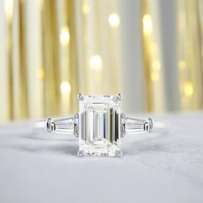 Platinum Engagement Ring 3.30 Ct Emerald Cut Lab Grown Diamond IGI PT950