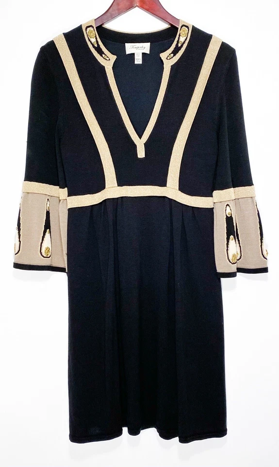 Temperley London • Vestido Cleopatra Tejido Intarsia Negro y Dorado Talla US6 / UK10 EUC Foto 2 de 4