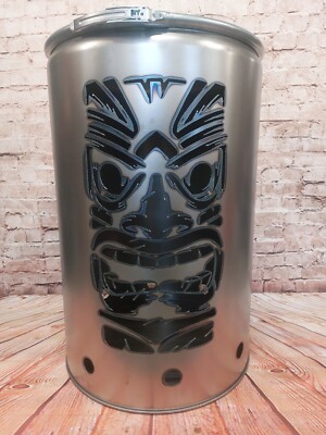 Feuertonne mit - Tiki Maske - Motiv,  aus NEUEM 200L Ölfass,  Feuerkorb