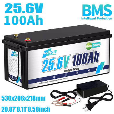 24V 100Ah LiFePO4 Lithium Battery 100A BMS 10000+ Deep Cycles for Home RV Motor