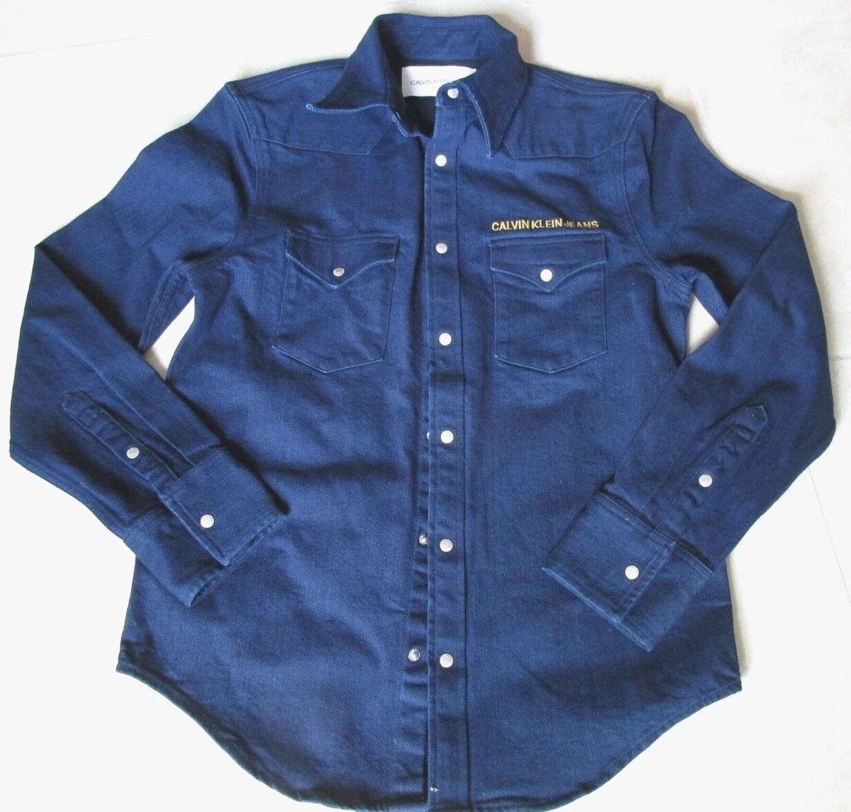 NEW Calvin Klein Jeans Western Denim Shirt Jacket MENS SMALL Military Blue 128