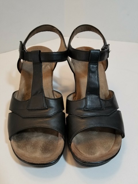 Natural Soul Naturalizer Women's Black T-strap Sandals 9.5M ankle strap Wedge | eBay