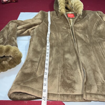 トップス adidas Y2K Suede Fur Hooded Track Jacket NEW ESPRIT tan Faux Fur SUEDE Soft fur Hooded Jacket Y2K zip Up