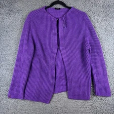 Hobbs Cardigan Womens Medium Purple Angora Blend Chunky Knit Heavy Clasp Jumper