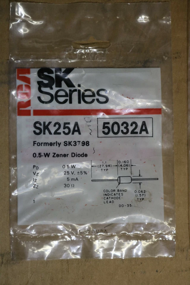 批量 5 件 - RCA SK 系列 SK25A 以前 SK3798 0.5-W Zener 二极管 — 第 2/3 张图片