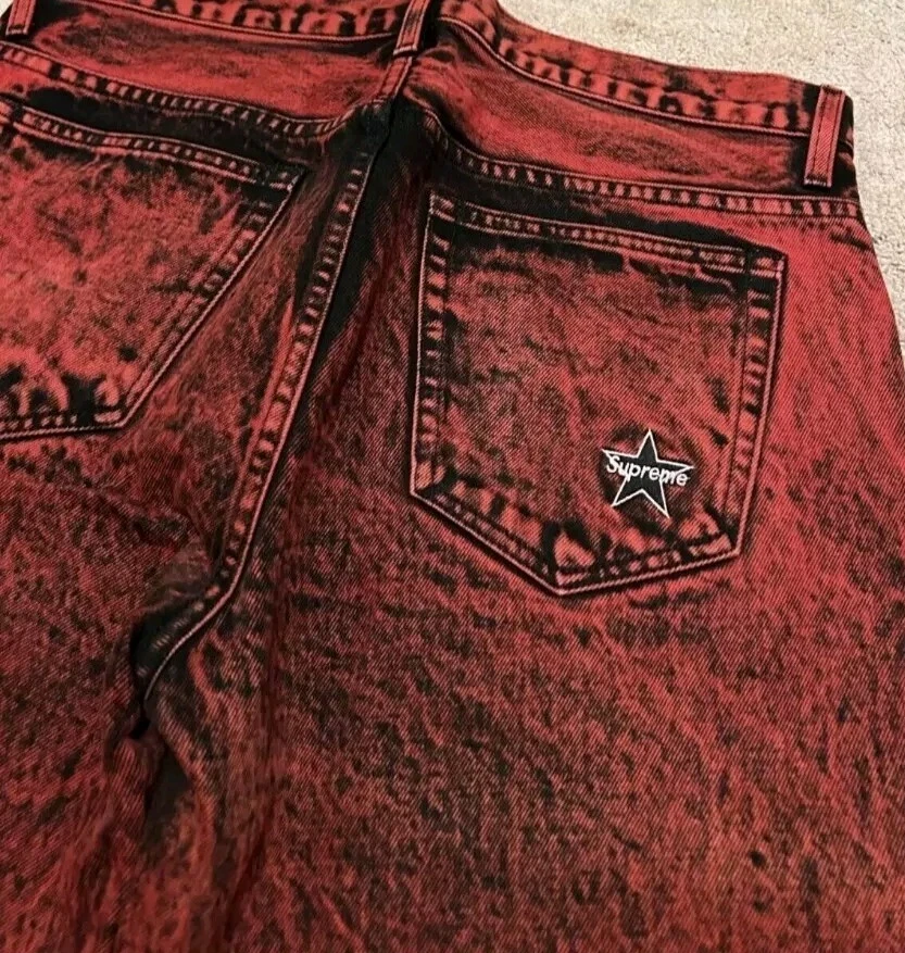 SS20 Supreme washed regular jeans size 32 W32 L32 Red denim Stone Wash