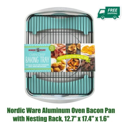 Nordic Ware Aluminum Oven Bacon Pan with Nesting Rack, 12.7'' x 17.4'' x 1.6''