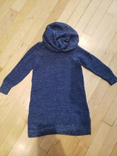 Old Navy Girls size 3 Navy blue/silver Long Sleeve Sweater Dress w/ cowl neck