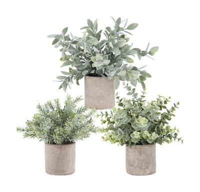 Der Rose 3 Pack Mini Potted Fake Plants Artificial Plastic Eucalyptus Plants ...