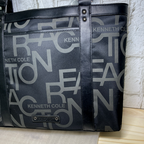 Kenneth Cole Reaction Black Briefcase Messenger Laptop Tote Bag Logo PRE-OWNED - 第 3/16 張圖片