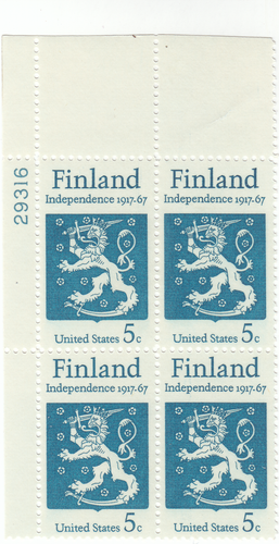 Scott #1334- 5c Blue- Finland Independence - Mint Hinged