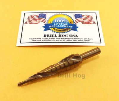 Drill Hog 1/8-1/2'' Step Drill Bit Spiral Flute Cobalt UNIBIT Lifetime Warranty 