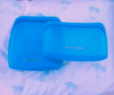 NEW ~ 2 Teal KITCHEN HQ Resealable Reusable Silicone BAGS  POUCH  Teal  BPA Free