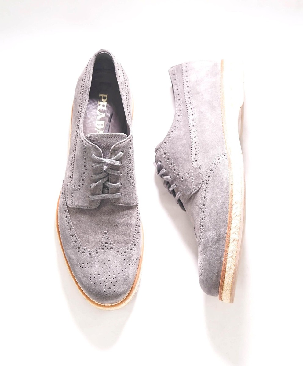 Suede Oxford Shoes Brogue Wingtip Grey Suede Wingtips $950 PRADA Gray Suede  Brogue Espadrille Lace-Up Summer Shoe 10 US (9 Prada)