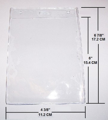 CLEAR VINYL CREDENTIAL BADGE ID HOLDER VERTICAL OVERSIZE 6 7/8'' x 4 3/8''