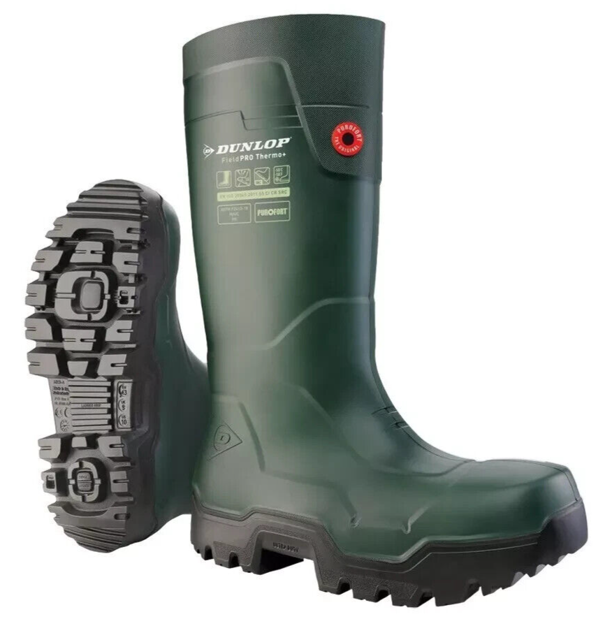 Dunlop Full Safety Wellingtons Fieldpro Thermo+ | Composite Toe & Midsole | UK 7
