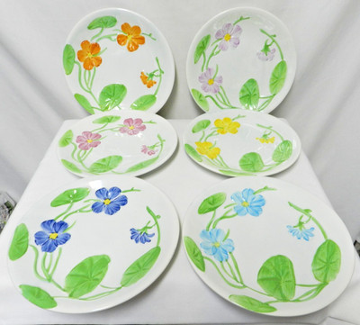 Connoisseur Capucines Collection Gien France Floral Salad Appetizer Plate Set 6