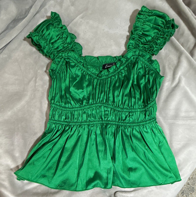 Emory Park Green Solid Smocked Ruffle Wide Strap Square Neck Tank Top S