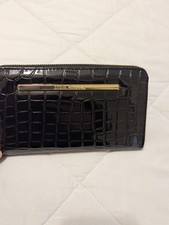 Steve Madden Zip Around Wallet Wristlet Black Logo Strap Gold Hardware