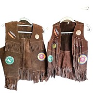 Vintage YMCA  Y-Indian Guide Leather Suede Fringe Vests Father  Son