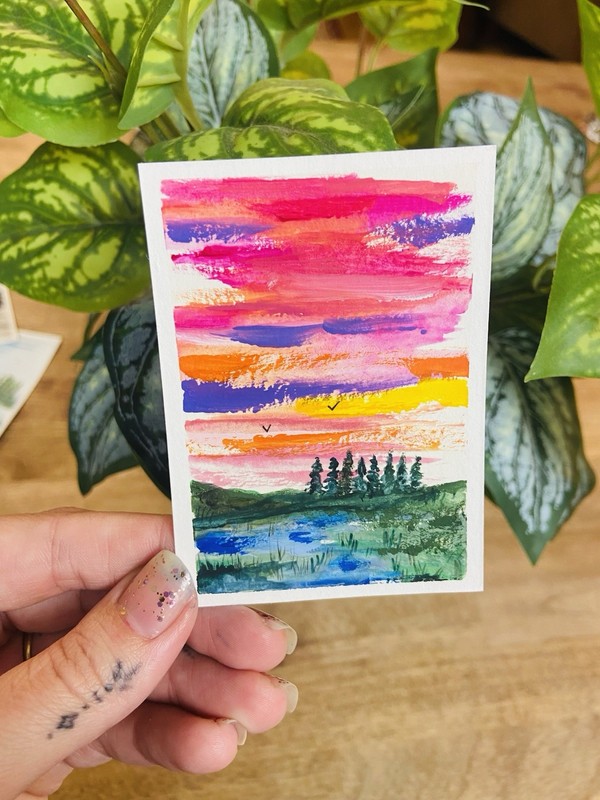 Original Art ACEO Sunset Landscape -woodsy Water Landscape