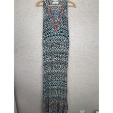 THML Boho Maxi Dress Medium Blue Tribal Print Sleeveless Embroidered M
