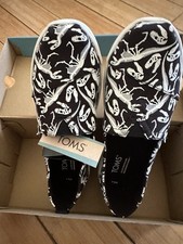 Toms Black White Alpargata Glow In The Dark Dino Slip On Sneakers Youth Sz 5.5
