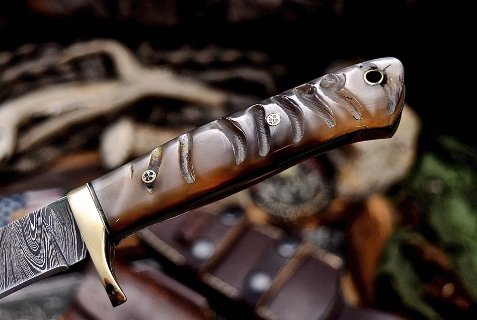 CFK Hecho a Mano Damasco Personalizado GENUINO CUERNO DE OVEJA Pequeño Cuchillo Desollador de Caza Foto 4 de 4