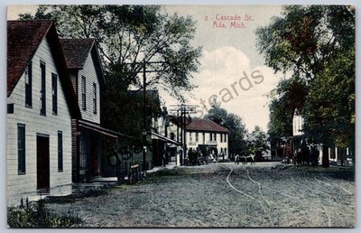K53/ Ada Michigan Postcard c1910 Cascade Street Homes Stores 286