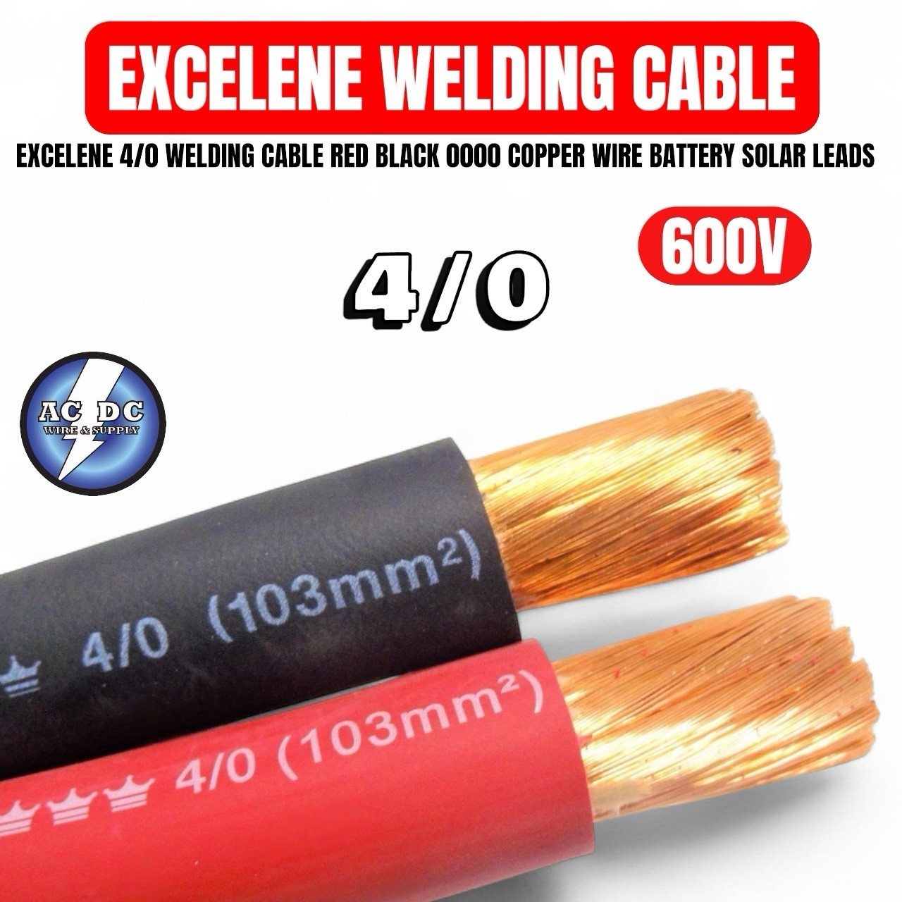 EXCELENE 4/0 WELDING CABLE RED BLACK 0000 COPPER WIRE BATTERY SOLAR LEADS