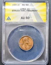 1983 Struck Thru Fragment Lincoln Cent Giant SALAMANDER on Lincoln's Memorial 