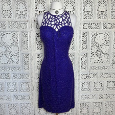 READ Purple Beaded Sequin Fairycore Knee Length Homecoming Formal Dress