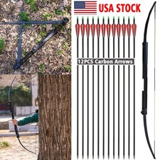60" Archery Folding Bow 40/60lbs Longbow Portable Outdoor Hunting Carbon Arrows