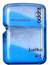 Zippo Lucky +1 Luminous Quicksand Treibsand Acryl Shell Feuerzeug Blau