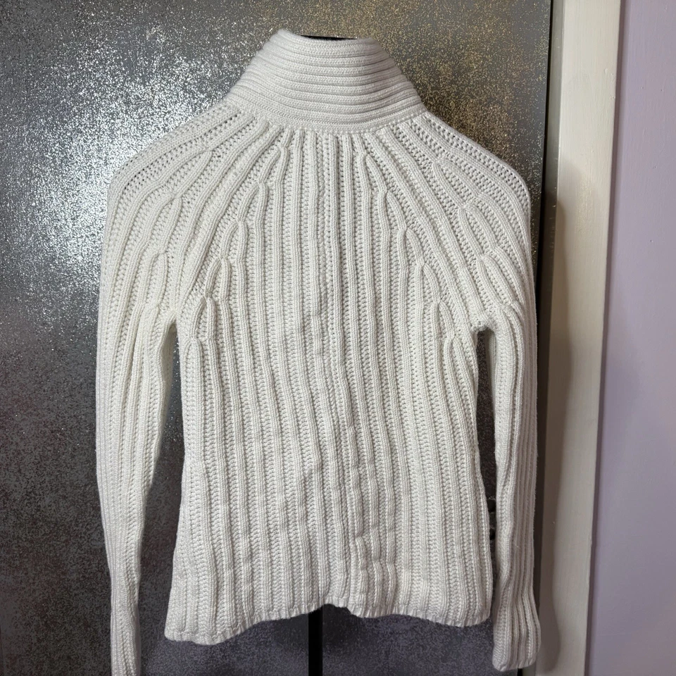 Cárdigan Banana Republic XS Blanco Tejido con Cable Algodón Cachemira Suéter con Botones Foto 4 de 4