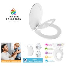 Whisper-Quiet Round Toilet Seat with Removable Toddler Training Seat - White