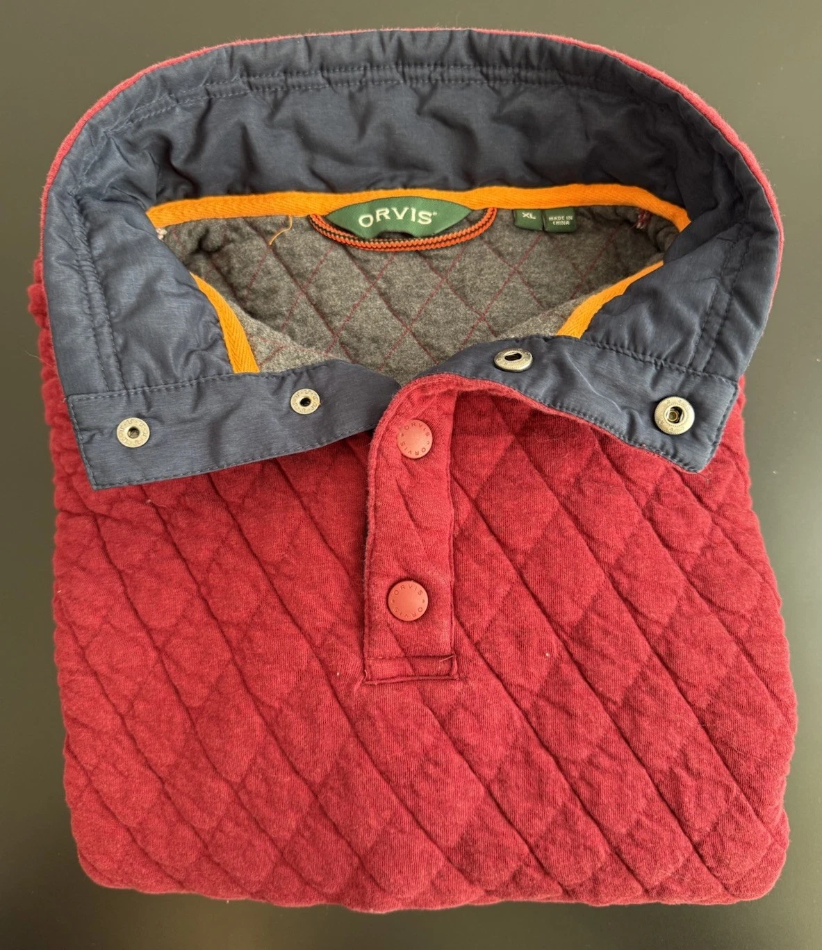 Orvis Men’s Quilted Sweater Quarter Snap Pullover Size XL Maroon Cotton
