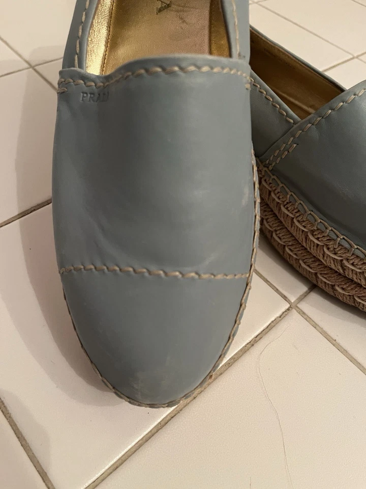 Prada синий кожаный Whipstitch платформе Espadrille туфли на платформе - размер 40 - Изображение 2 из 4