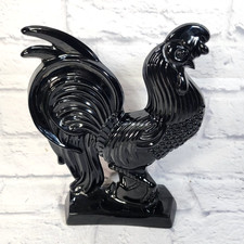RARO Grande Fostoria Vidrio Negro Chanticleer 10" Gallo Figura Estatua
